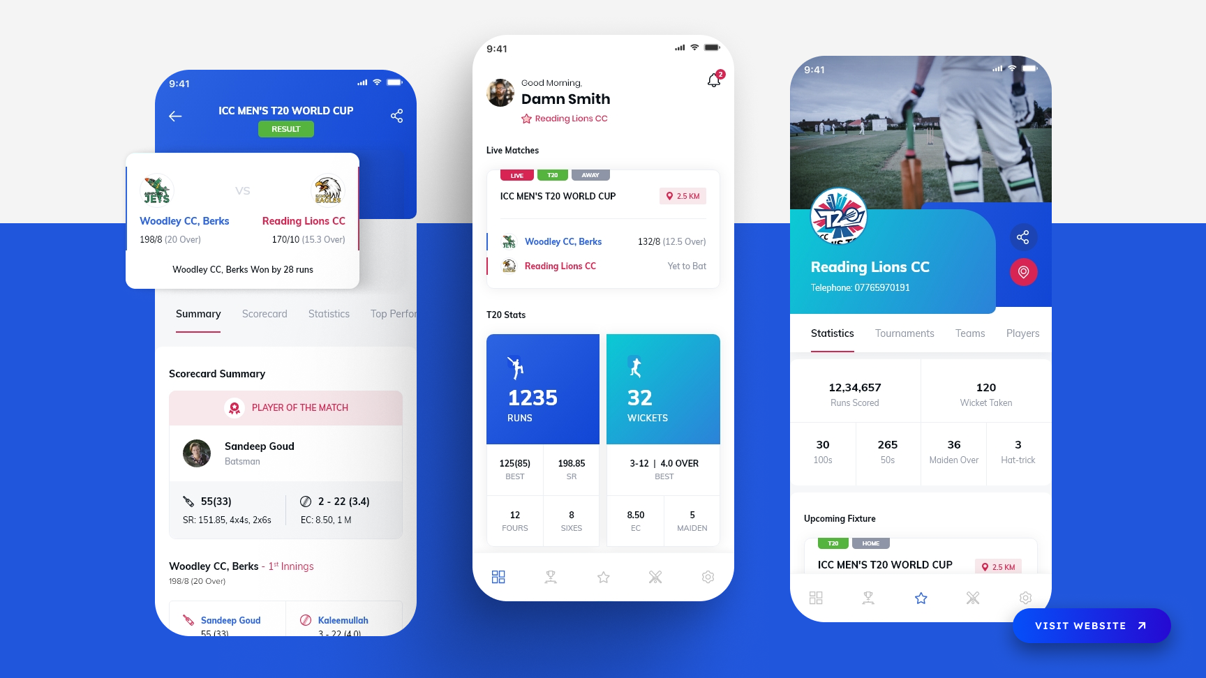 ProCricket Live Scores and Statistics Mobile App UI
